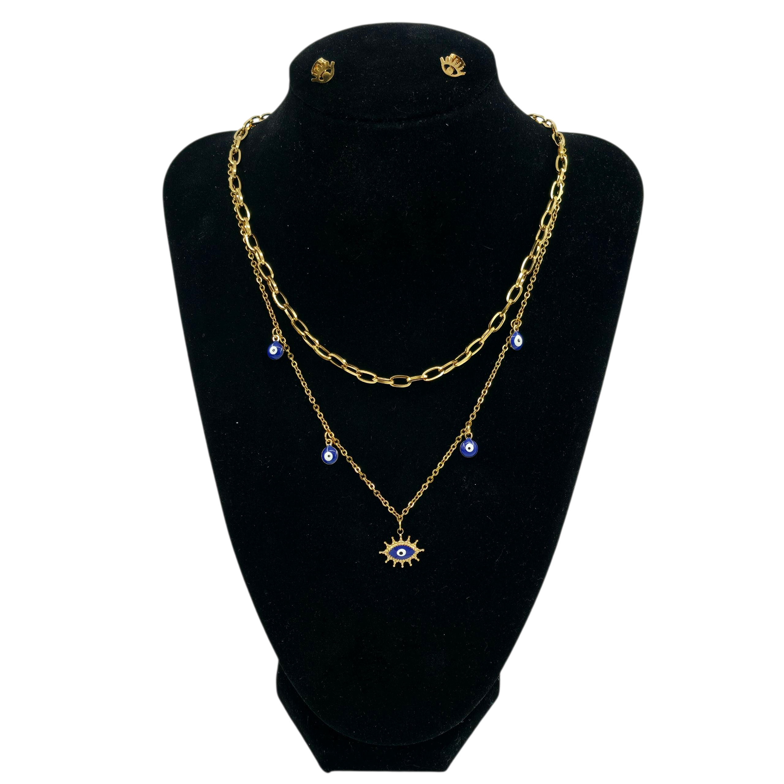 Collier Double Eil Grec + Boucles Protection Élégante