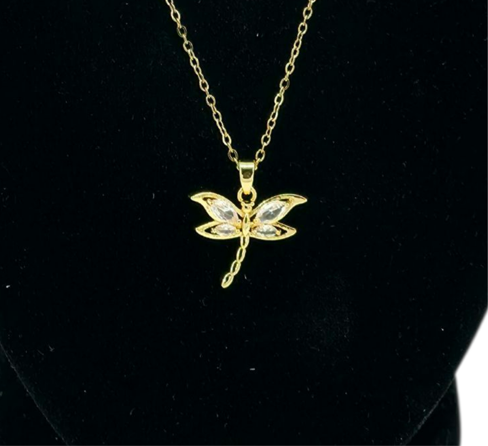 Collier Libellule Dorée & Zircons