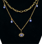 Collier Double Eil Grec + Boucles Protection Élégante