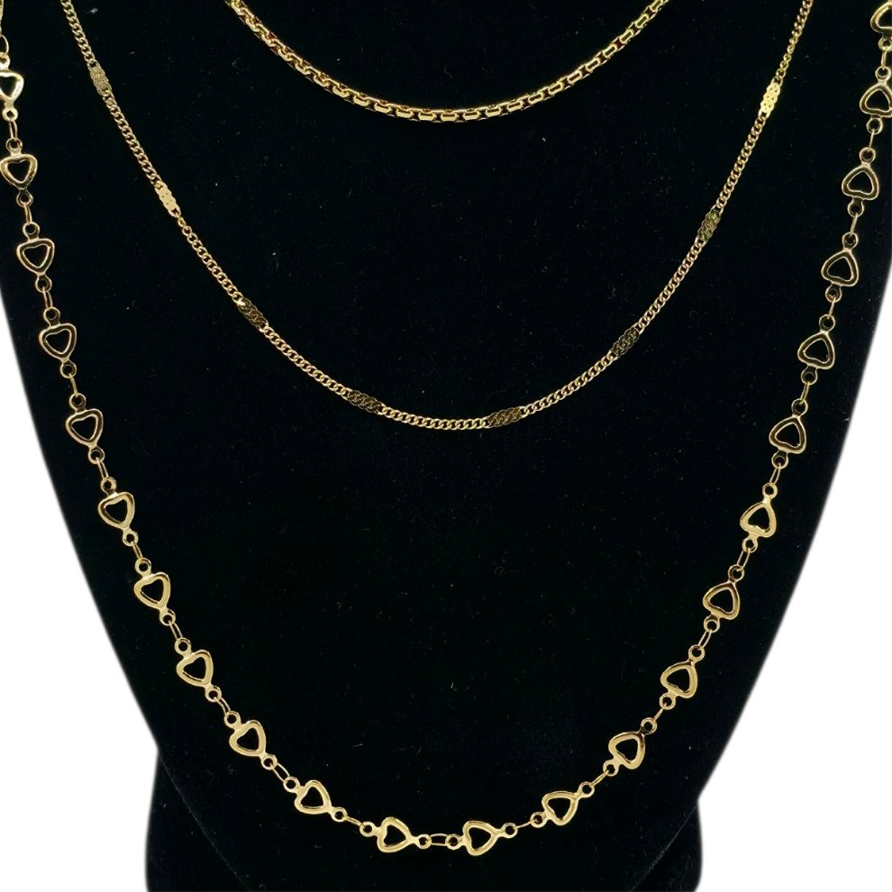 Collier 3 chaînes dorées style romantique